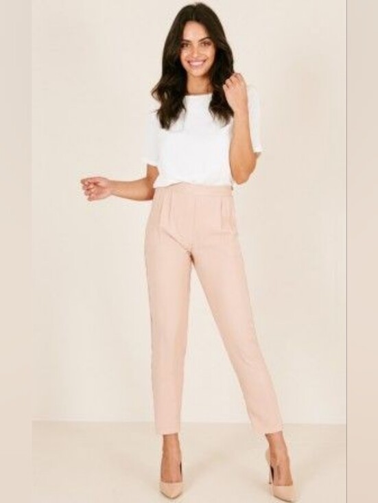 Showpo. Pants - Showpo High Waisted Tapered Pleat Front Pants Trousers Pink Tan Slacks Size 8
